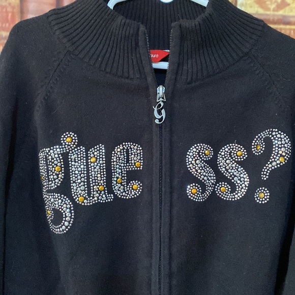 Girls Guess Rhinestone Logo Zip Front Sweater Jacket 12/14